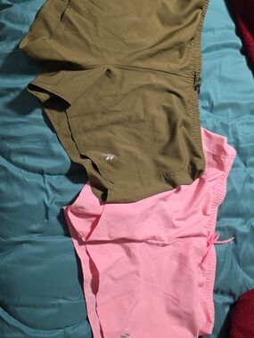 Athletic Performance Shorts in Olive Green and Light Pink